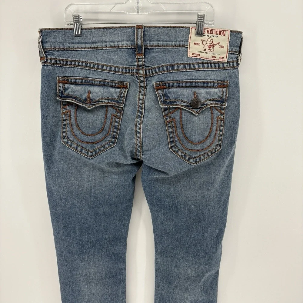 True Religion Rocco Relaxed Skinny Jeans 36X34 Thick Stitch Big T Flap Pocket